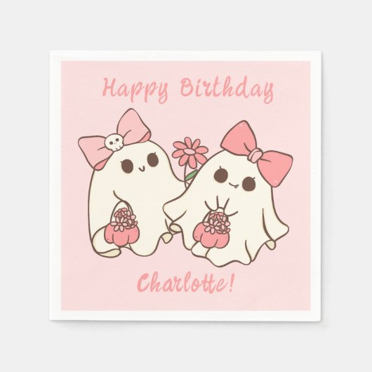 Spooky One Niedlich Pink Ghost & Bows 1. Geburtsta Serviette (Vorderseite)
