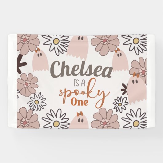 Spooky One Niedlich Pink Ghost Halloween Custom Banner (Horizontal)