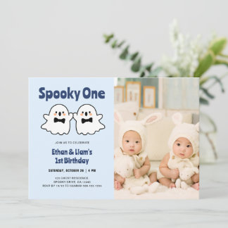 Spooky One Niedlich Twin Boys 1. Geburtstag Foto Einladung