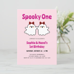 Spooky One Niedlich Twin Girls Halloween 1. Geburt Einladung