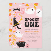 SPOOKY ONE Niedliche und moderne rosa Geist Einlad Einladung (Vorne/Hinten)