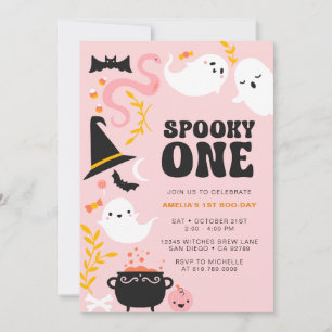 SPOOKY ONE Niedliche und moderne rosa Geist Einlad Einladung