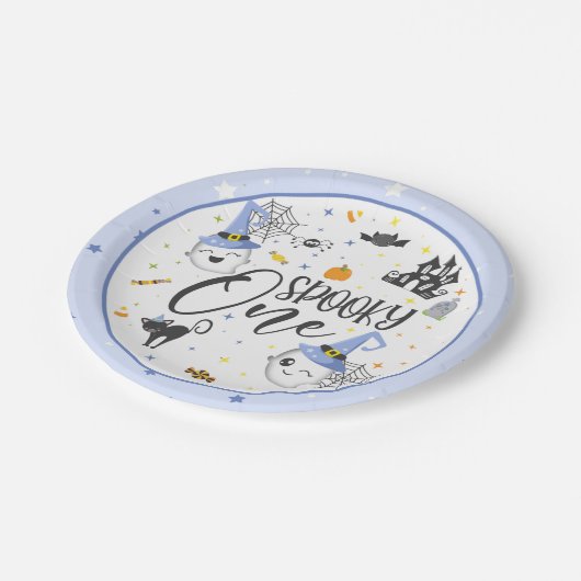 Spooky One Paper Plate - Blau Pappteller (Schrägansicht)