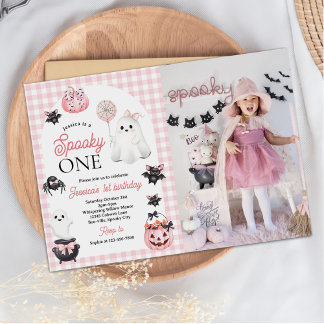 Spooky One Pink Ghost Halloween 1. Geburtstag Foto Einladung