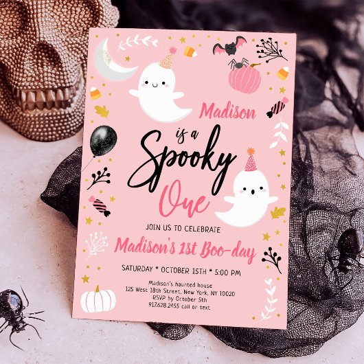 Spooky ONE Pink Ghost Halloween Geburtstag Einladung
