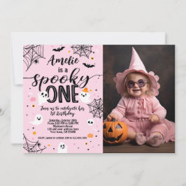 Spooky One Pink Ghost Halloween Invite with Photo Einladung