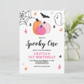 Spooky One Pink Halloween 1. Geburtstag Einladung (Stehend Vorderseite)