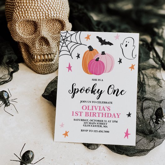 Spooky One Pink Halloween 1. Geburtstag Einladung