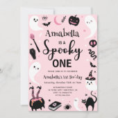 Spooky One Pink Halloween Foto 1. Geburtstag Einladung (Vorderseite)
