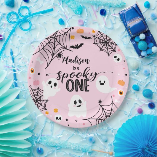 Spooky One Pink Halloween Ghost Pappteller (Party)