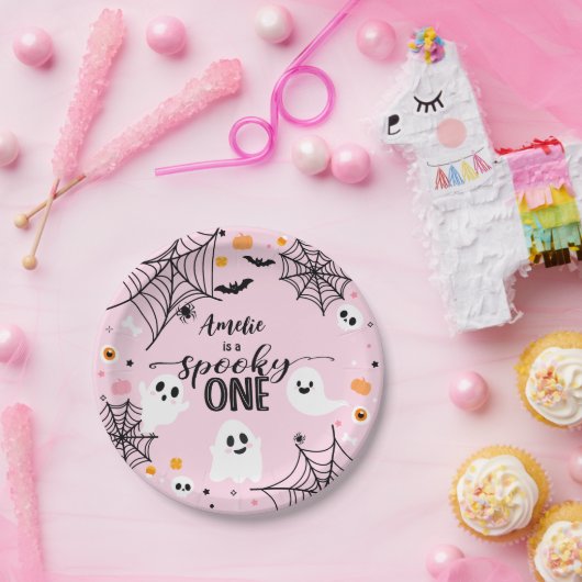 Spooky One Pink Halloween Ghost Pappteller (Party)