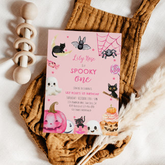 Spooky One Pink Halloween Niedlich Ghost 1. Geburt Einladung