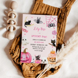 Spooky One Pink Halloween Niedlich Ghost 1. Geburt Einladung