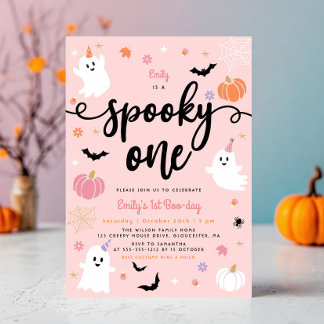 Spooky One Pink Halloween Niedlich Ghost 1. Geburt Einladung