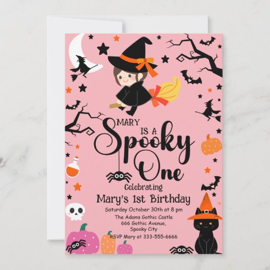 Spooky One Pink Hexy Halloween Party Einladung (Vorderseite)
