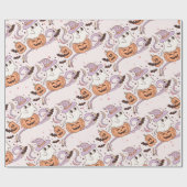 Spooky One Retro Ghost & Pumpkin Pink Halloween Geschenkpapier (Flach)