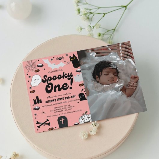 Spooky One Retro Grovy Halloween Mädchen 1. Geburt Einladung