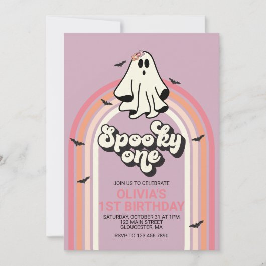 Spooky One Retro Halloween Ghost 1. Geburtstag Einladung (Vorderseite)