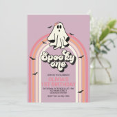 Spooky One Retro Halloween Ghost 1. Geburtstag Einladung (Stehend Vorderseite)
