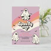 Spooky One Retro Halloween Ghost 1. Geburtstag Einladung (Stehend Vorderseite)