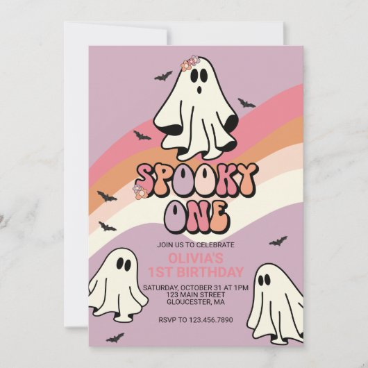 Spooky One Retro Halloween Ghost 1. Geburtstag Einladung (Vorderseite)