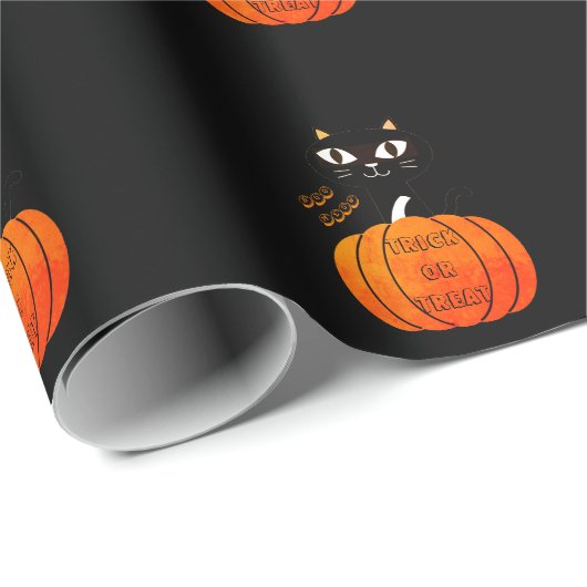 Spooky Orange Black Cat Trick oder Treat Halloween Geschenkpapier (Rolleneckpunkt)