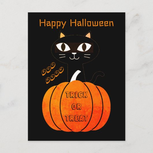 Spooky Orange Black Cat Trick oder Treat Halloween Postkarte (Vorderseite)