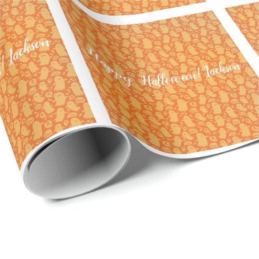 Spooky Orange Ghosts Halloween Geschenkpapier (Rolleneckpunkt)