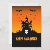 Spooky Orange Halloween-Party House mit Fledermäus Einladung (Rückseite)