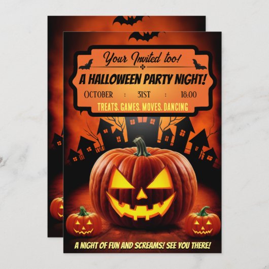Spooky Orange Halloween Pumkin-Party Einladung (Vorne/Hinten)