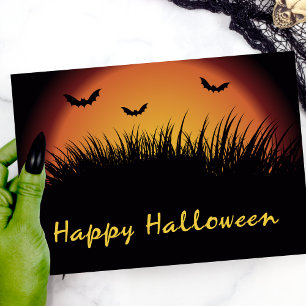Spooky Orange Happy Halloween Bat Field Karte