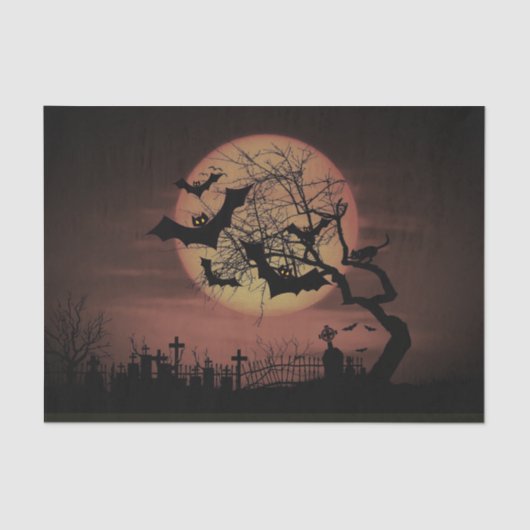 Spooky Orange Harvest Moon Bats und Cemetary Seidenpapier (Vorderseite)