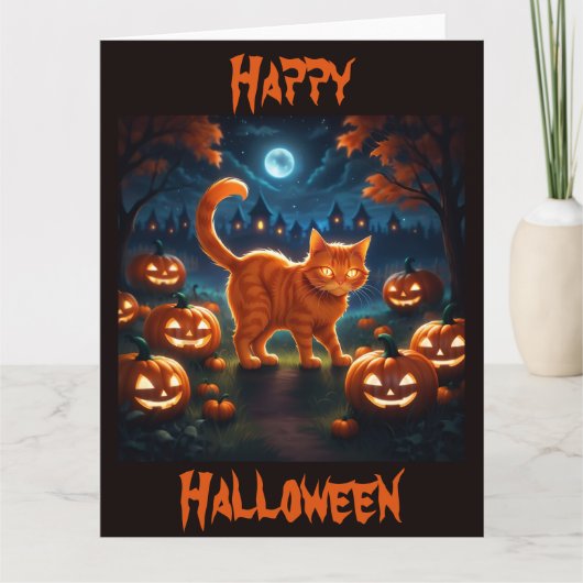 Spooky Orange Kitten zu Halloween Karte (Vorderseite)
