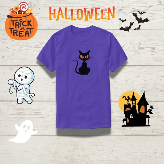 Spooky Orange-Mit Augen Black Cat Halloween T - Sh T-Shirt