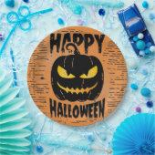 Spooky Orange Pumpkin Black Halloween-Party Pappteller (Party)