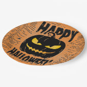 Spooky Orange Pumpkin Black Halloween-Party Pappteller (Schrägansicht)