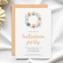 Spooky Orange Skull Floral Wreath Halloween-Party