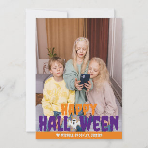 Spooky orange Spider Web Happy Halloween Foto Feiertagskarte