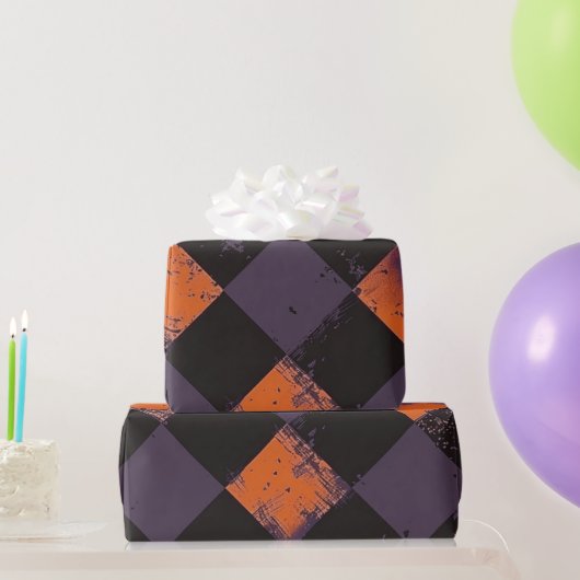 Spooky Orange und Black Checkered Halloween Patter Geschenkpapier (Partygeschenke)