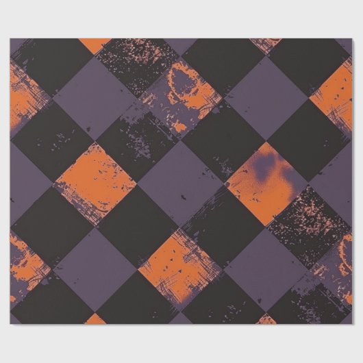Spooky Orange und Black Checkered Halloween Patter Geschenkpapier (Flach)