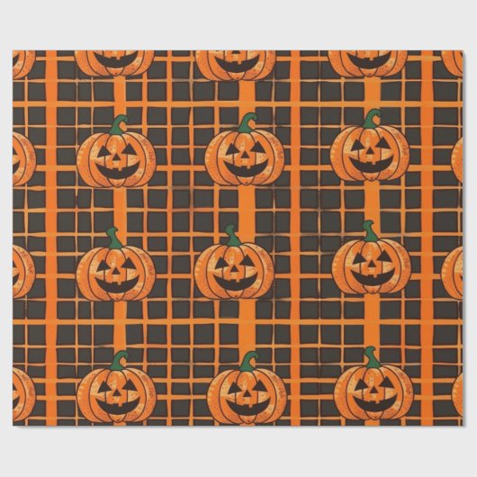 Spooky Orange und Black Checkered Halloween Patter Geschenkpapier (Flach)