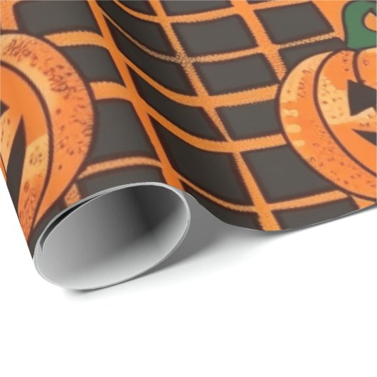 Spooky Orange und Black Checkered Halloween Patter Geschenkpapier (Rolleneckpunkt)