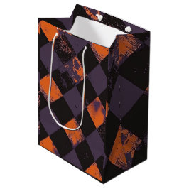 Spooky Orange und Black Checkered Halloween Patter Mittlere Geschenktüte