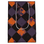 Spooky Orange und Black Checkered Halloween Patter Mittlere Geschenktüte (Rückseite)