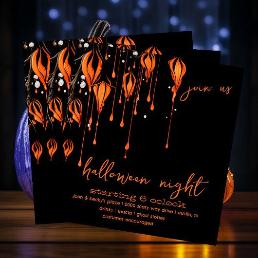 Spooky Orange und Black Paint Whimsical Halloween Einladung
