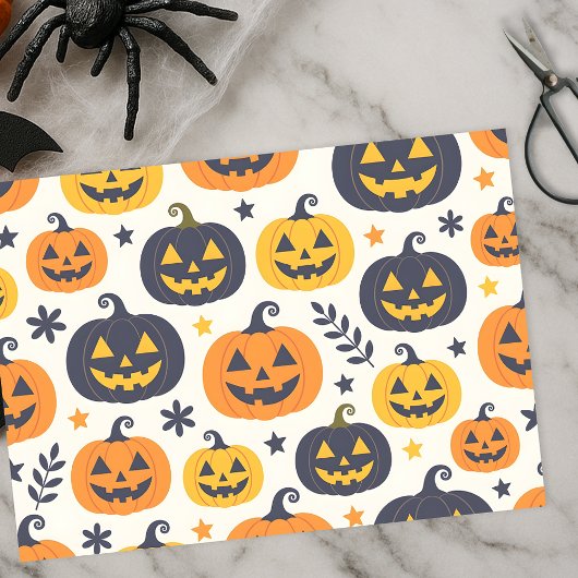 Spooky Orange und Blue Jack-o'-Lanterns mit Sterne Seidenpapier