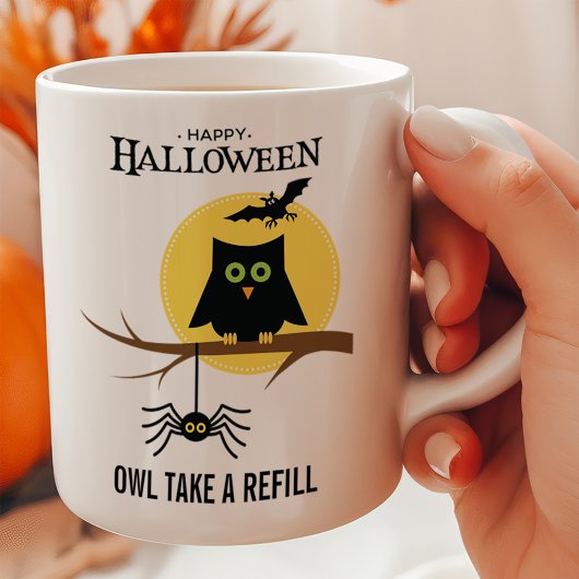 Spooky Owl and Spider Customizable Halloween Tasse