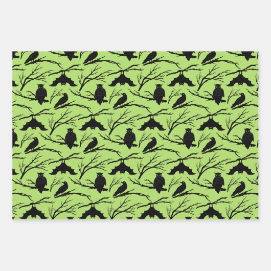 Spooky Owl Bat Halloween Wrapping Paper Set 3 Geschenkpapier Set (Vorderseite 3)
