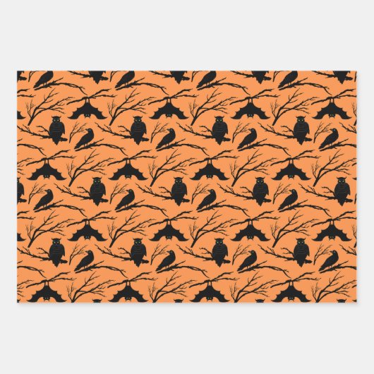 Spooky Owl Bat Halloween Wrapping Paper Set 3 Geschenkpapier Set (Vorderseite 2)