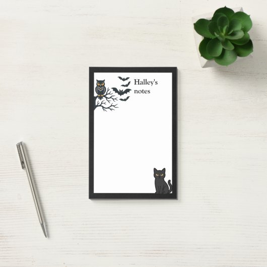 Spooky owl, bats and black cat post-it klebezettel (Büro)